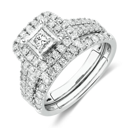 Bridal Set with 1 1/2 Carat TW of Diamonds in 14ct White Gold Bridal Set with 1 1/2 Carat TW of Diamonds in 14ct White Gold