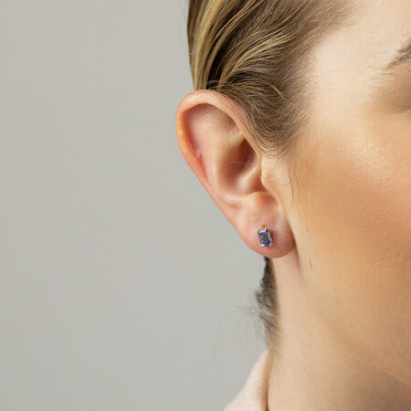 Stud Earrings with Created Light Blue Sapphire in 10ct Yellow Gold Stud Earrings with Created Light Blue Sapphire in 10ct Yellow Gold
