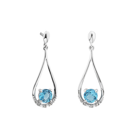 Drop Earrings with Blue Topaz & Diamonds in in 10kt White Gold Drop Earrings with Blue Topaz & Diamonds in in 10kt White Gold