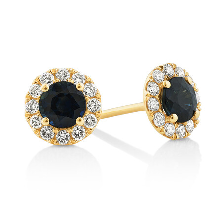 Halo Stud Earrings with Sapphire & 0.28 Carat TW of Diamonds in 10kt Yellow Gold Halo Stud Earrings with Sapphire & 0.28 Carat TW of Diamonds in 10kt Yellow Gold