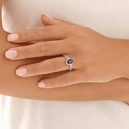 Sapphire & 0.30 Carat TW of Diamonds Bridal Set in 14ct White Gold Sapphire & 0.30 Carat TW of Diamonds Bridal Set in 14ct White Gold