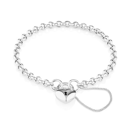 19cm (7.5") Heart Padlock Belcher Bracelet in Sterling Silver 19cm (7.5") Heart Padlock Belcher Bracelet in Sterling Silver