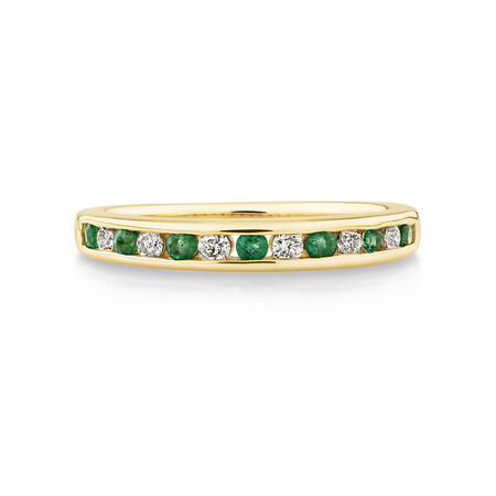 Ring with Emerald & 0.15 Carat TW of Diamonds in 10kt Yellow Gold Ring with Emerald & 0.15 Carat TW of Diamonds in 10kt Yellow Gold