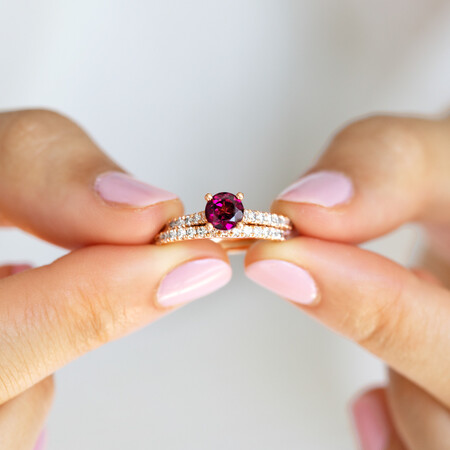 Bridal Set with 0.69 Carat TW of Diamonds & Rhodolite Garnet in 14ct Rose Gold Bridal Set with 0.69 Carat TW of Diamonds & Rhodolite Garnet in 14ct Rose Gold