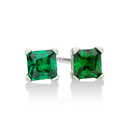 Square Stud Earrings with Emerald Cubic Zirconia in Sterling Silver Square Stud Earrings with Emerald Cubic Zirconia in Sterling Silver