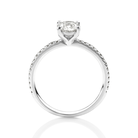 Engagement Ring with 1.14 Carat TW of Diamonds. A 1 Carat Oval Centre Laboratory-Created Diamond and shouldered by 0.14 Carat TW of Natural Diamonds in 14kt White Gold Engagement Ring with 1.14 Carat TW of Diamonds. A 1 Carat Oval Centre Laboratory-Created Diamond and shouldered by 0.14 Carat TW of Natural Diamonds in 14kt White Gold