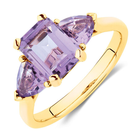 Ring with Natural Amethyst in 10ct Yellow Gold
