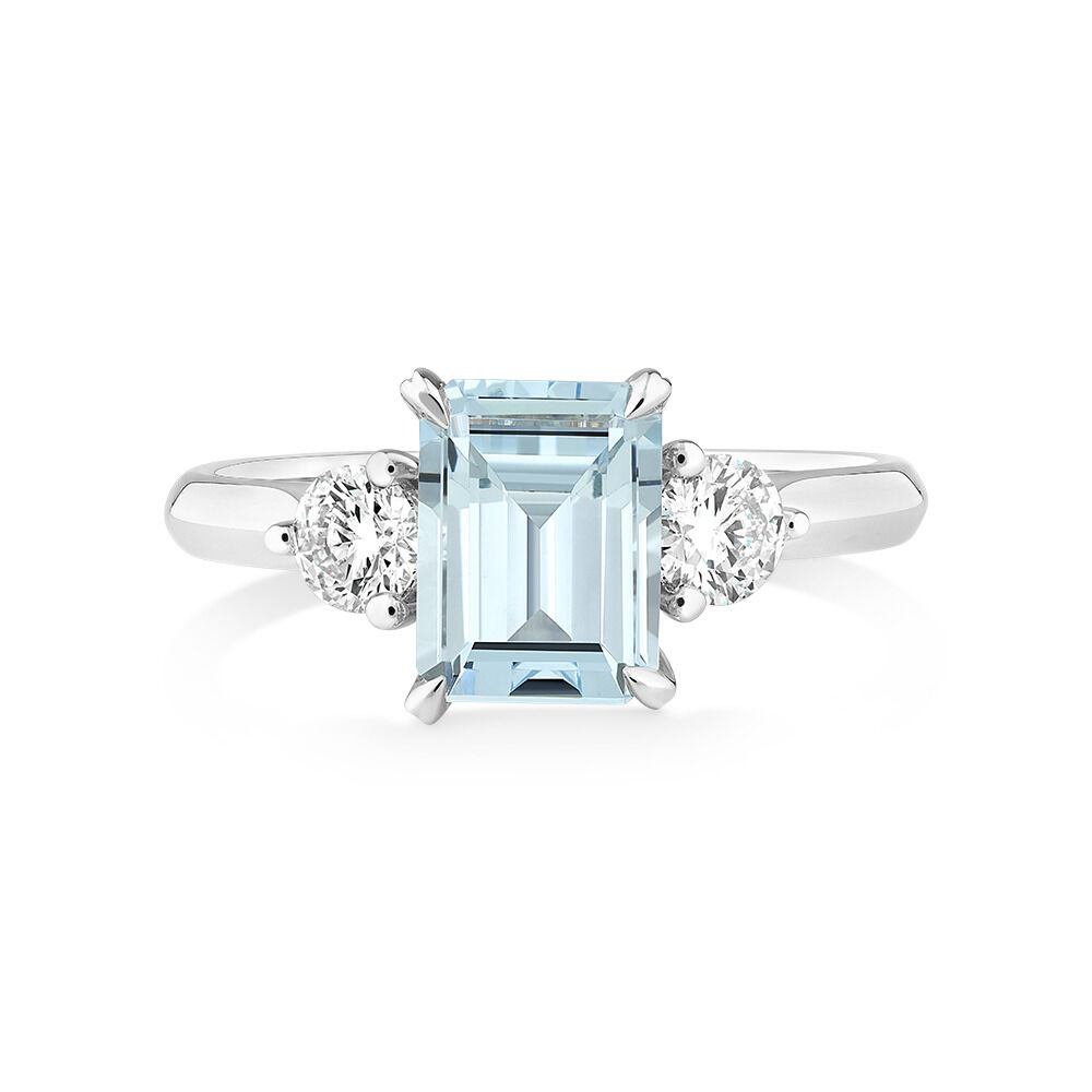 Ring with Aquamarine & 0.40 Carat TW of Diamonds&nbsp;in 10ct White Gold