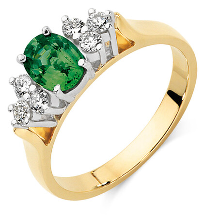 Ring with Green Sapphire & 0.26 Carat TW of Diamonds in 10ct Yellow & White Gold Ring with Green Sapphire & 0.26 Carat TW of Diamonds in 10ct Yellow & White Gold