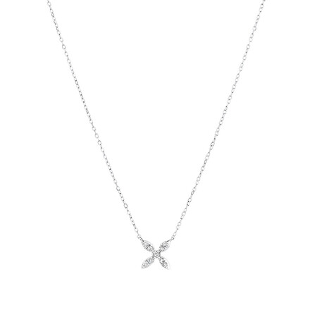 Flower Necklace with 0.15 Carat TW Of Diamonds in 10ct White Gold Flower Necklace with 0.15 Carat TW Of Diamonds in 10ct White Gold