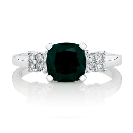 Ring with Diamonds & Created Emerald in 10ct White Gold Ring with Diamonds & Created Emerald in 10ct White Gold