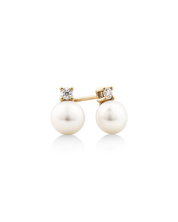 Drop Earrings with Cultured Freshwater Pearl & Diamond in 10kt Yellow Gold Drop Earrings with Cultured Freshwater Pearl & Diamond in 10kt Yellow Gold