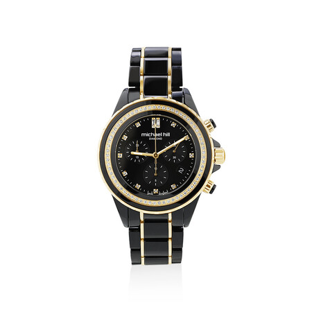 Chronograph Watch with 0.50 Carat TW of Diamonds in Black Ceramic & Gold Tone Stainless Steel Chronograph Watch with 0.50 Carat TW of Diamonds in Black Ceramic & Gold Tone Stainless Steel