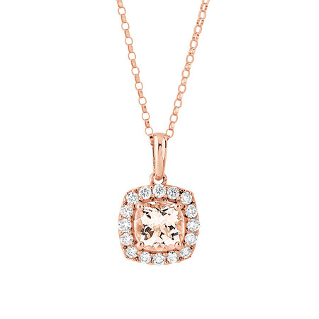Halo Pendant With Morganite & 0.25 Carat TW of Diamonds In 10kt Rose Gold