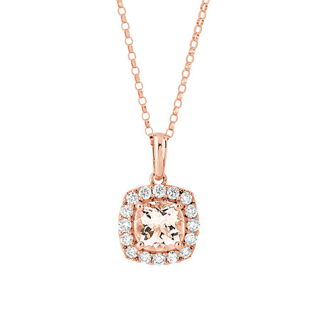 Halo Pendant With Morganite & 0.25 Carat TW of Diamonds In 10kt Rose Gold Halo Pendant With Morganite & 0.25 Carat TW of Diamonds In 10kt Rose Gold