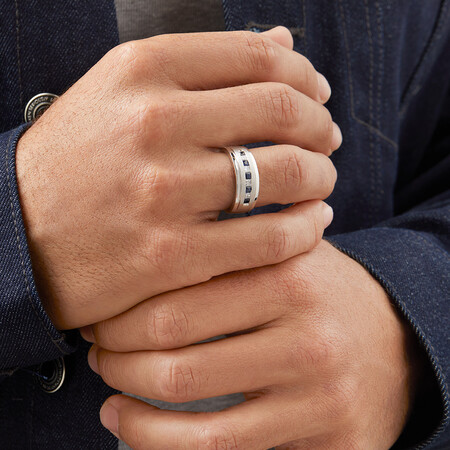 Men's Ring with Sapphire & 0.30 Carat TW of Diamonds in 10kt White Gold Men's Ring with Sapphire & 0.30 Carat TW of Diamonds in 10kt White Gold