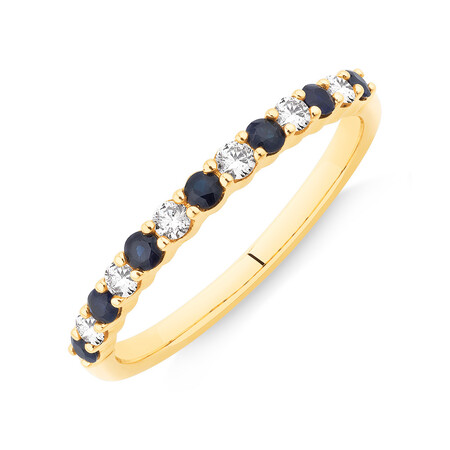 Ring with Blue Sapphire & 1/7 Carat TW of Diamonds in 10kt Yellow Gold