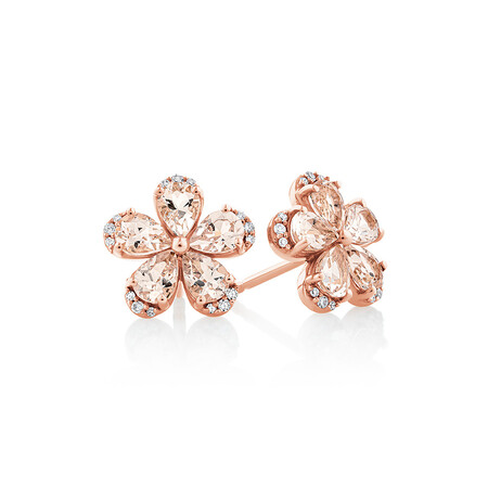Flower Stud Earrings with Morganite & Diamonds in 10ct Rose Gold Flower Stud Earrings with Morganite & Diamonds in 10ct Rose Gold