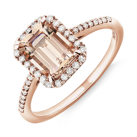 Halo Ring with Morganite & 0.22 Carat TW of Diamonds in 10kt Rose Gold Halo Ring with Morganite & 0.22 Carat TW of Diamonds in 10kt Rose Gold