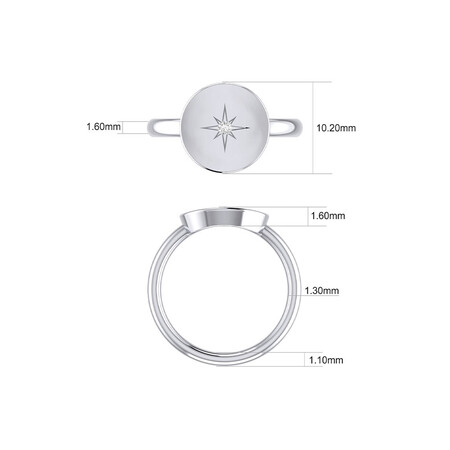 Star Mini Signet Ring With Diamond In Sterling Silver Star Mini Signet Ring With Diamond In Sterling Silver
