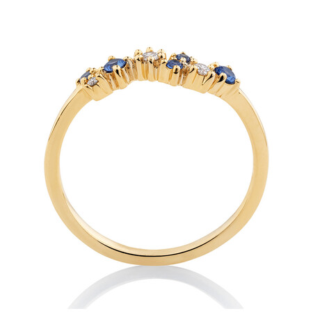Ring with Created Blue Sapphire & Diamonds in 10ct Yellow Gold Ring with Created Blue Sapphire & Diamonds in 10ct Yellow Gold