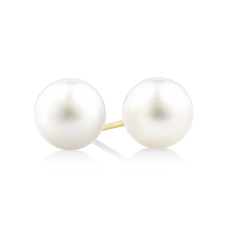 Stud Earrings with 7mm Round Cultured Freshwater Pearls in 10ct Yellow Gold Stud Earrings with 7mm Round Cultured Freshwater Pearls in 10ct Yellow Gold