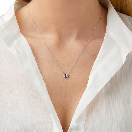 Halo Tanzanite & Diamond Necklace in 10ct White Gold Halo Tanzanite & Diamond Necklace in 10ct White Gold
