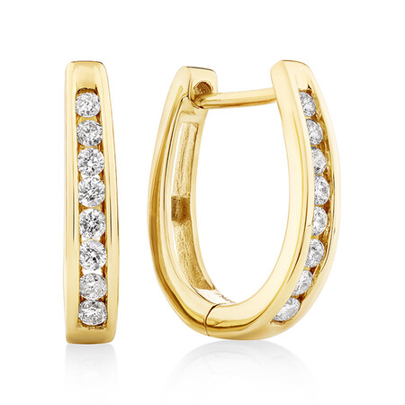 Huggie Earrings with 0.25 Carat TW of Diamonds in 10ct Yellow Gold Huggie Earrings with 0.25 Carat TW of Diamonds in 10ct Yellow Gold
