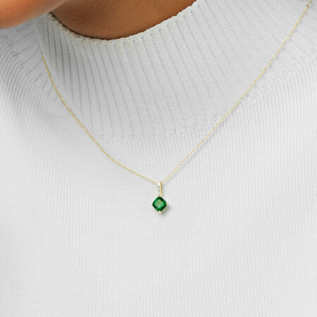 Pendant with Created Emerald & Diamonds in 10ct Yellow Gold Pendant with Created Emerald & Diamonds in 10ct Yellow Gold