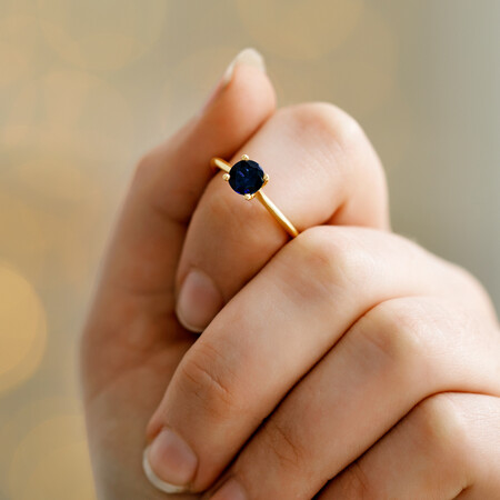 Ring with Created Sapphire in 10ct Yellow Gold Ring with Created Sapphire in 10ct Yellow Gold