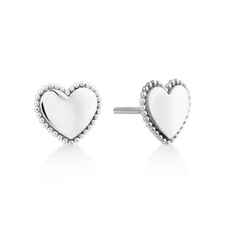 Beaded Border Heart Studs in Sterling Silver Beaded Border Heart Studs in Sterling Silver