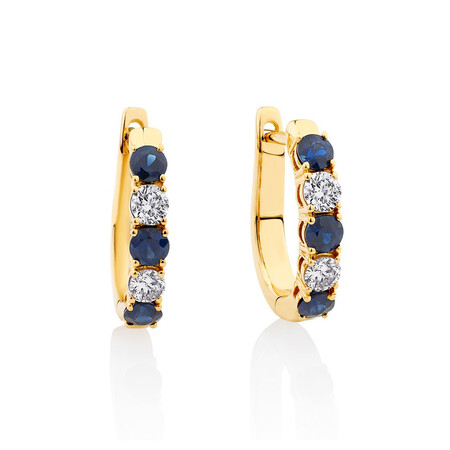 Hoop Earrings with Sapphire & 0.34 Carat TW of Diamonds in 10kt Yellow Gold Hoop Earrings with Sapphire & 0.34 Carat TW of Diamonds in 10kt Yellow Gold