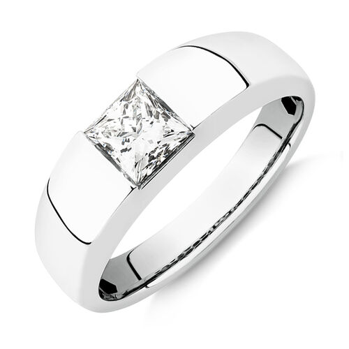 Laboratory-Created 1 Carat Men's Ring in 14ct White Gold