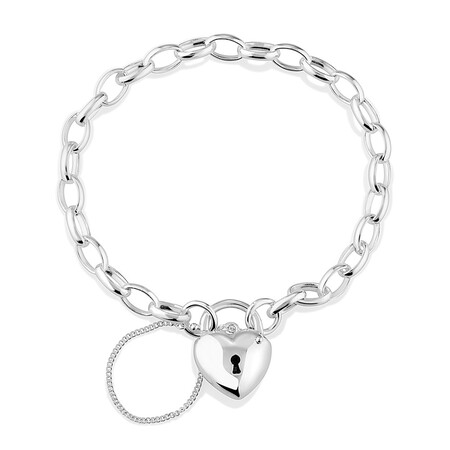 19cm (7.5") Heart Padlock Belcher Bracelet in Sterling Silver 19cm (7.5") Heart Padlock Belcher Bracelet in Sterling Silver