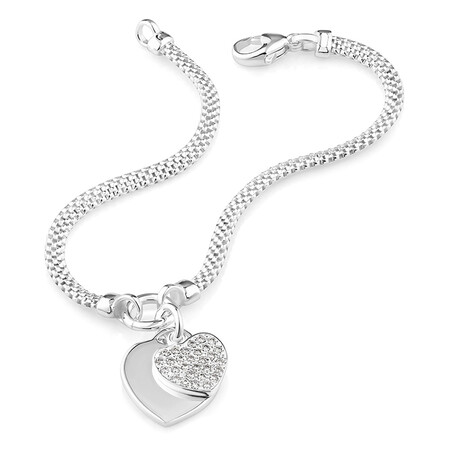 19cm (7.5") Double Heart Bracelet With Cubic Zirconia in Sterling Silver 19cm (7.5") Double Heart Bracelet With Cubic Zirconia in Sterling Silver