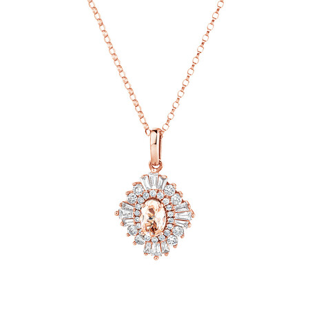 Pendant with Morganite & 0.50 Carat TW Of Diamonds in 10ct Rose Gold Pendant with Morganite & 0.50 Carat TW Of Diamonds in 10ct Rose Gold