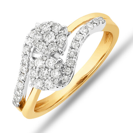 Double Cluster Engagement Ring with 0.50 Carat TW of Diamonds in 10ct Yellow Gold Double Cluster Engagement Ring with 0.50 Carat TW of Diamonds in 10ct Yellow Gold