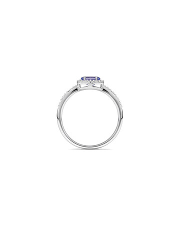 Halo Ring with Tanzanite & 0.15 TW Carat Of Diamonds in 10ct White Gold Halo Ring with Tanzanite & 0.15 TW Carat Of Diamonds in 10ct White Gold