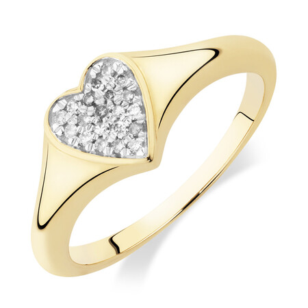 Heart Pave Ring with Diamonds in 10ct Yellow Gold Heart Pave Ring with Diamonds in 10ct Yellow Gold