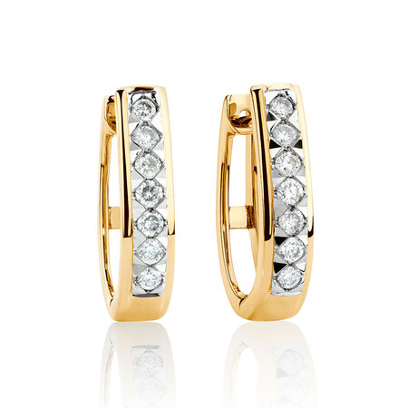 Huggie Earrings with 0.25 Carat TW of Diamonds in 10ct Yellow Gold Huggie Earrings with 0.25 Carat TW of Diamonds in 10ct Yellow Gold