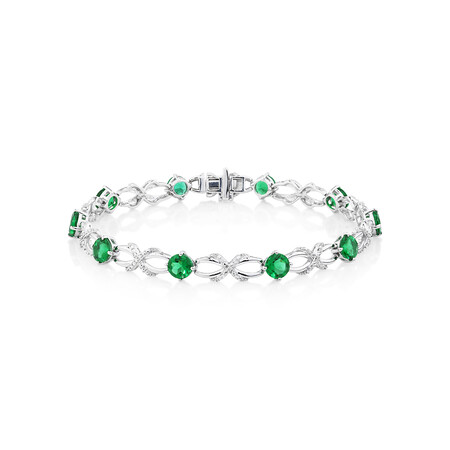 Bracelet with Laboratory Created Emerald & Natural Diamonds in Sterling Silver