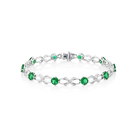 Bracelet with Laboratory Created Emerald & Natural Diamonds in Sterling Silver Bracelet with Laboratory Created Emerald & Natural Diamonds in Sterling Silver