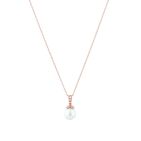 Pendant with Diamonds & Cultured Freshwater Pearl in 10ct Rose Gold Pendant with Diamonds & Cultured Freshwater Pearl in 10ct Rose Gold