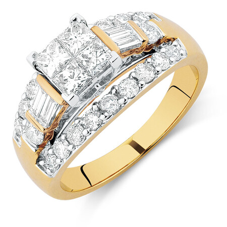 Engagement Ring with 1 3/4 Carat TW of Diamonds in 14ct Yellow & White Gold Engagement Ring with 1 3/4 Carat TW of Diamonds in 14ct Yellow & White Gold