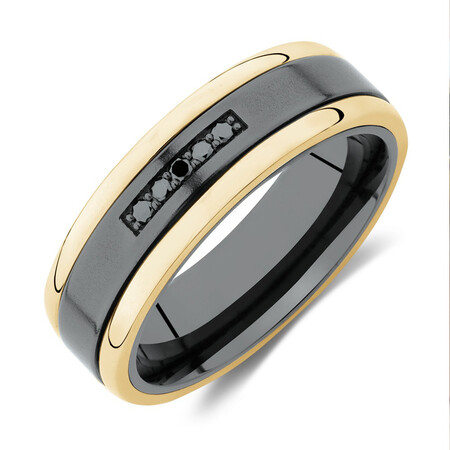 7mm Ring with Enhanced Black Diamonds in 10kt Yellow Gold & Black Titanium 7mm Ring with Enhanced Black Diamonds in 10kt Yellow Gold & Black Titanium