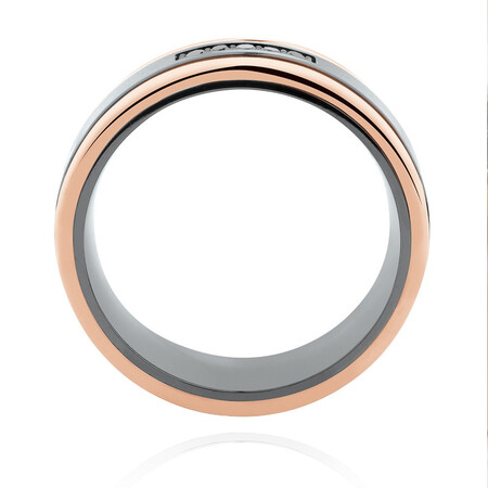 7mm Ring with Enhanced Black Diamonds in 10kt Rose Gold & Black Titanium 7mm Ring with Enhanced Black Diamonds in 10kt Rose Gold & Black Titanium