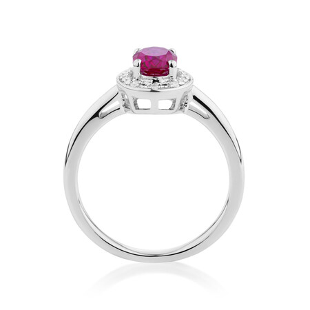 Halo Ring with Created Ruby & Diamonds in Sterling Silver Halo Ring with Created Ruby & Diamonds in Sterling Silver