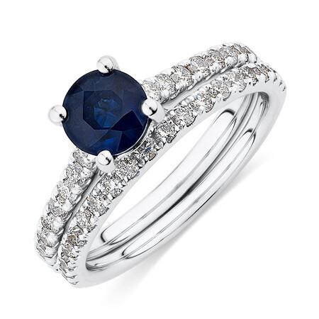 Bridal Set with 0.69 Carat TW of Diamonds & Sapphire in 14ct White Gold Bridal Set with 0.69 Carat TW of Diamonds & Sapphire in 14ct White Gold