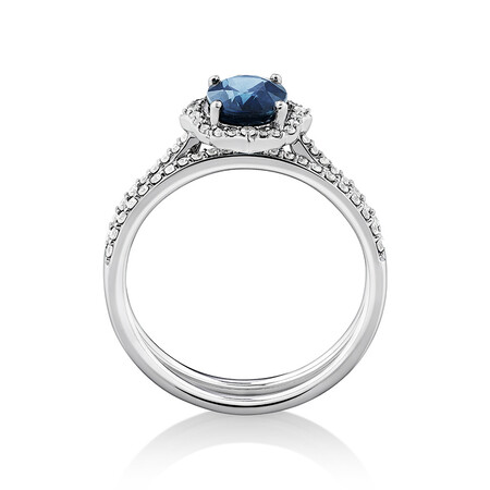 Bridal Set with Sapphire & 0.30 Carat TW of Diamonds in 14kt White Gold Bridal Set with Sapphire & 0.30 Carat TW of Diamonds in 14kt White Gold