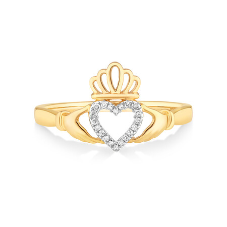 Claddagh Ring With Diamonds In 10kt Yellow Gold Claddagh Ring With Diamonds In 10kt Yellow Gold